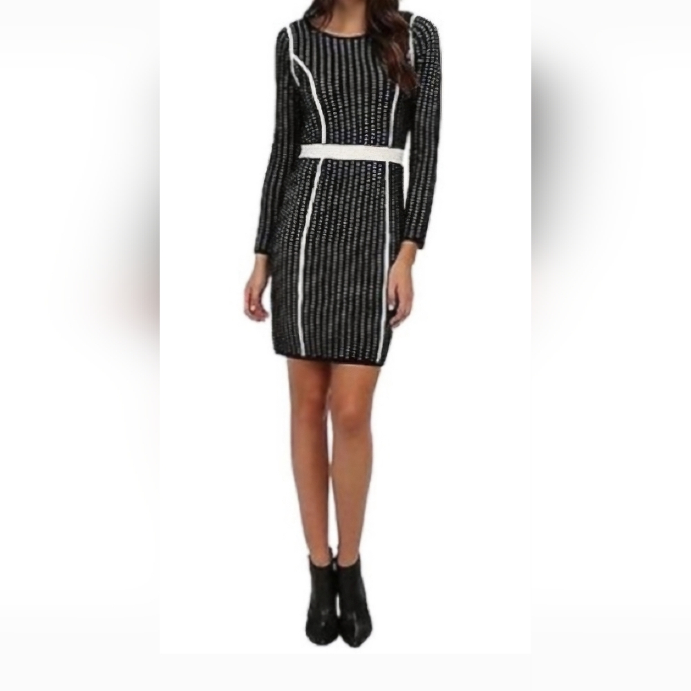 Calvin Klein Knit White & Black Sweater Dress, Size Large